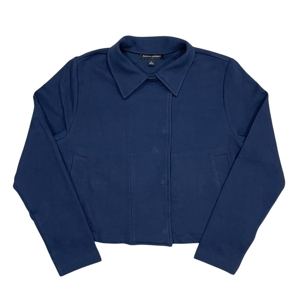 Banana Republic Womens Size S Moto Jacket Asymmetrical Navy Side Snap Biker Crop